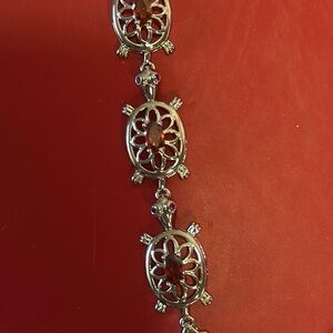 Silver Turtle Bracelet with Red Accents